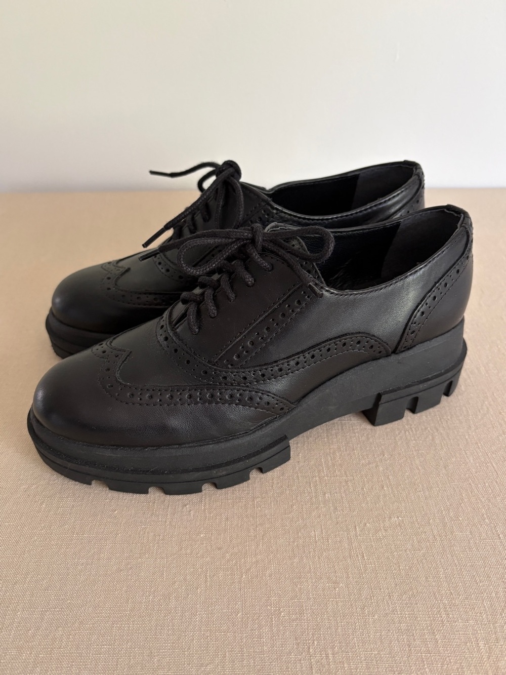 Dune London Black Leather Wingtip Brogue Shoes Women 7.5 (38)